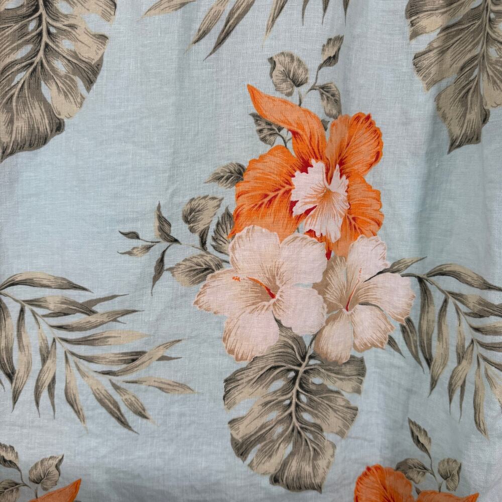 Caribbean Men’s Linen Hawaiian Shirt Large Aqua Blue Floral Tropical Camp - Picture 4 of 10